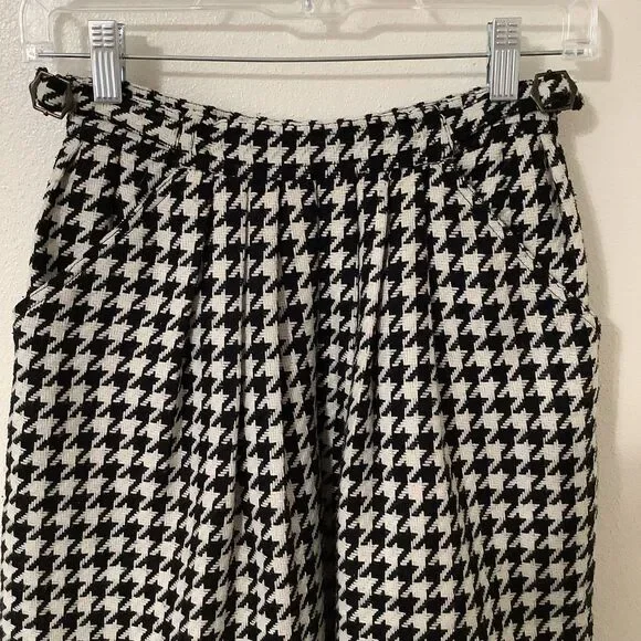 Houndstooth Academic Light Academia Preppy Retro Old Money Pleated Skirt Sz 0 - Picture 2 of 10